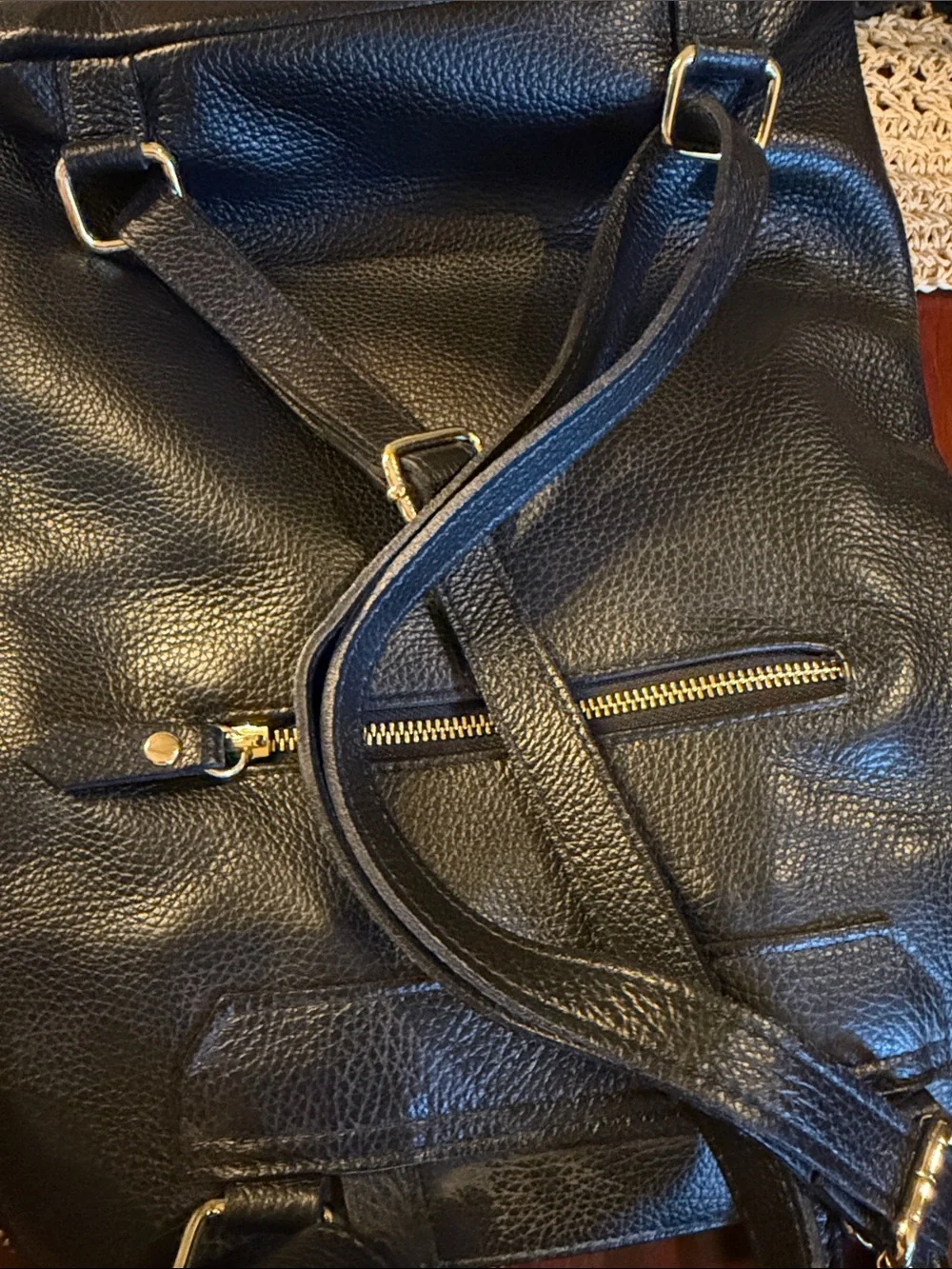 Black Leather Women’s Backpack  12” wide x 15” high x 4.5” deep